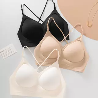 สปอร์ตบราไร้โครง ฟองน้ำในตัว ทรงเรียบ ใส่สบาย ปรับสายได้ ผ้านุ่ม ยืดหยุ่น ระบายอากาศดี S-XL