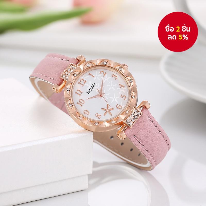 ผู้หญิงนาฬิกาควอตซ์รอบที่เรียบง่ายเลียนแบบเพทายเรียงรายแฟชั่นอินเทรนด์นาฬิกาข้อมือ
