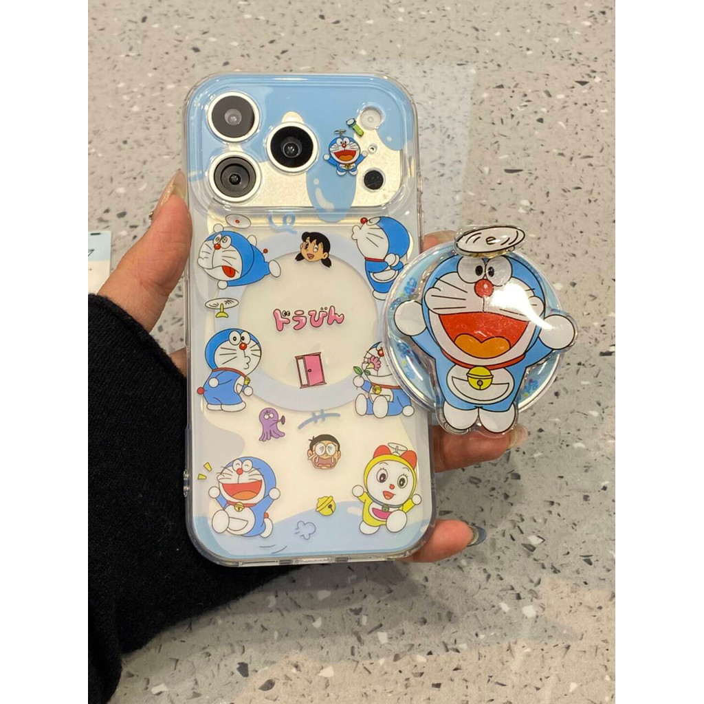 เคสแม่เหล็ก Catoon สีฟ้าสีขาวหมุนไม้ไผ่ Copter สําหรับ IPhone 17 Pro Max 16 Pro 15 14 Pro