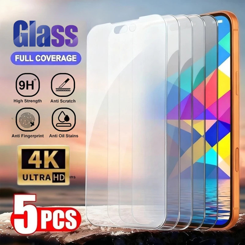 5 ชิ้น Ultra HD ป้องกันหน้าจอสําหรับ iPhone 17 16 15 14 Pro Max Air 13 12 Pro Mini 15 16 Plus 9H ควา