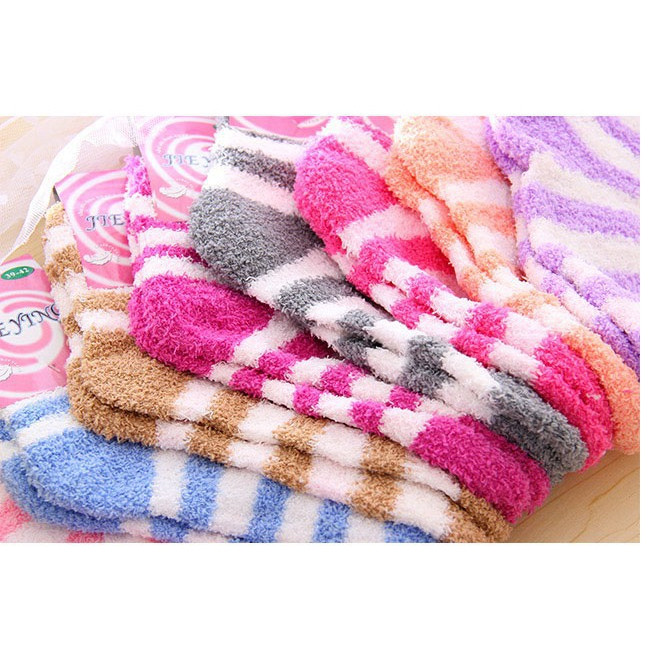 เด็ก Fluffy Stripe ถุงเท้าเด็กฤดูหนาวที่อบอุ่น Soft Stocking Stokin Bulu Budak Kanak Belang Study Ti