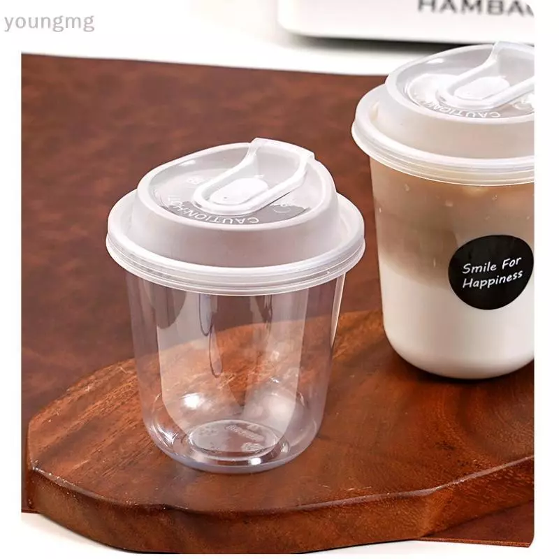 [12h Ship][YG] 10 ชิ้นถ้วยกาแฟโปร่งใสพร้อมฝาปิด U-รูปถ้วยทิ้งสําหรับเครื่องดื่มร้อนชานม Takeaway ถ้วยเครื่องดื่ม TH