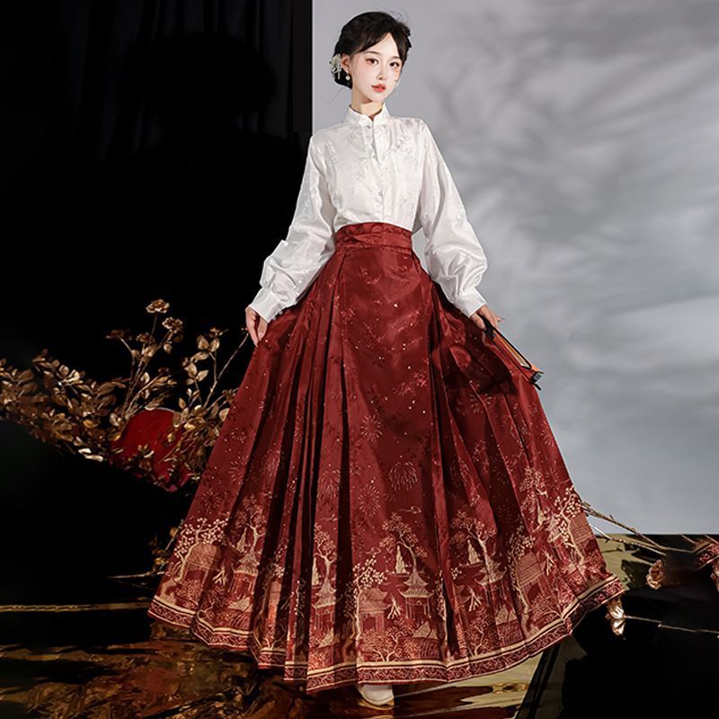 一套装原创花汉服女明制国风马面裙新中式日通One-night Shengge ดอกไม้ Pavilion Hanfu หญิงสไตล์หมิง Guofeng20260121