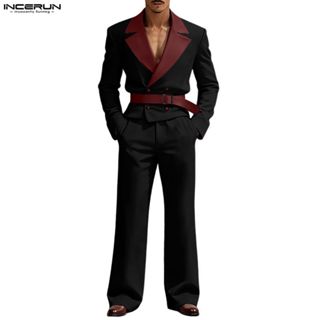 ชุดสูทสั้นกระดุมสองแถวและกางเกงสำหรับผู้ชาย ทำจากหนังเทียมPU