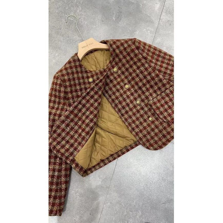 COD 2026 Plus Cotton Chanel สไตล์เสื้อแจ็คเก็ตสั้นผู้หญิง 2023 ฤดูใบไม้ร่วงฤดูหนาวสไตล์ใหม่แขนยาวรอบ