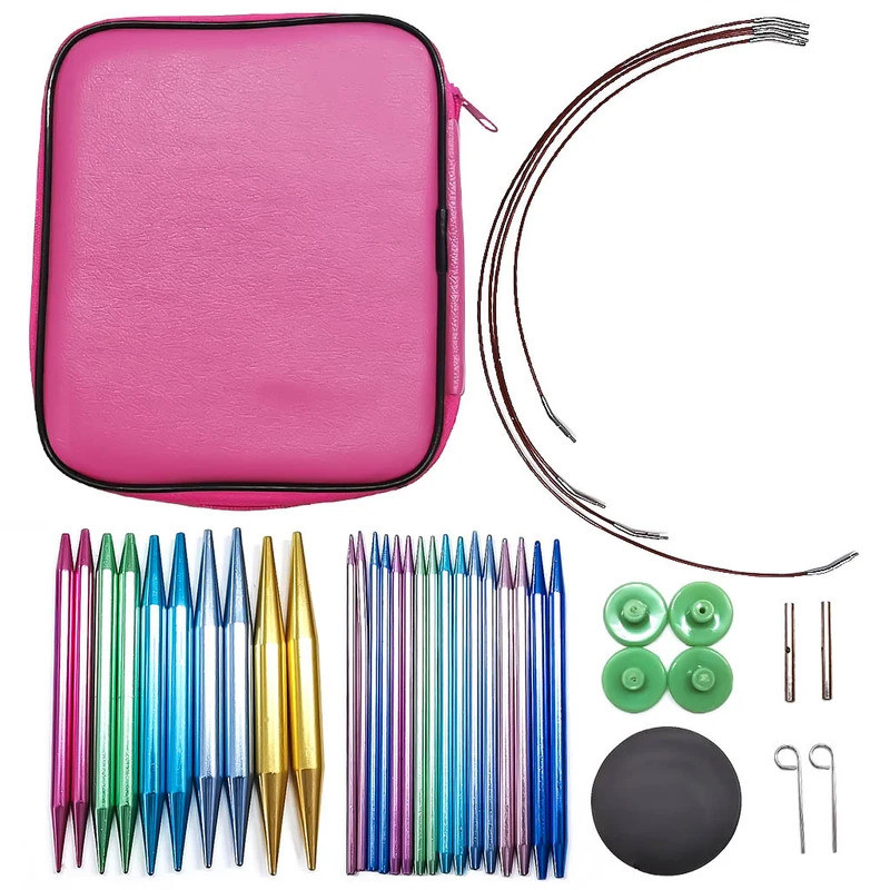Aluminum Circular Knitting Needles Set Interchangeable Crochet Hooks Weaving Yarn Knitting Craft Too