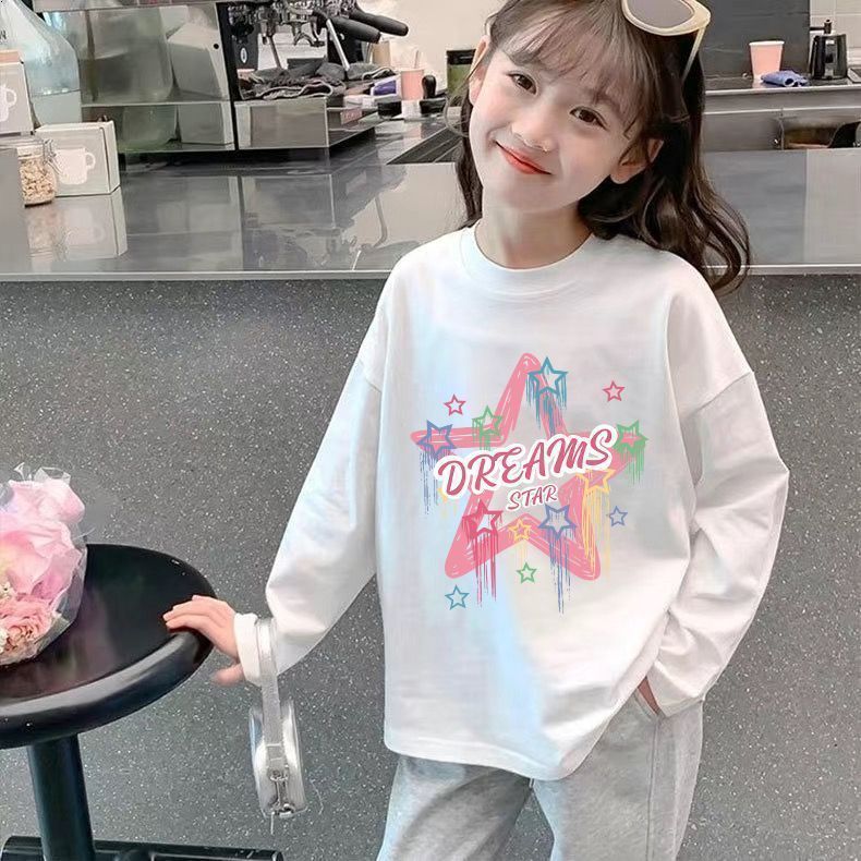 【จัดส่งไทย】KIKI เสื้อยืดแขนยาวสำหรับเด็กผู้หญิง ทำจากผ้าฝ้าย สีขา Zug ไซส์กลางสำหรับเด็กที่กำลังโต ทรงสวมใส่ง่ายและสบาย