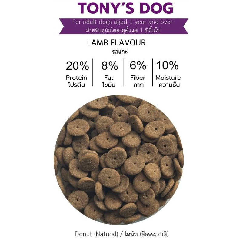 [[จำนวน6ถุง = 6กิโล]]  อาหารสุนัขโต TONY'S Dog ไม่เติมเกลือ โปรตีนสูง 20% ขนาด 1 กิโล - รูปที่ 5