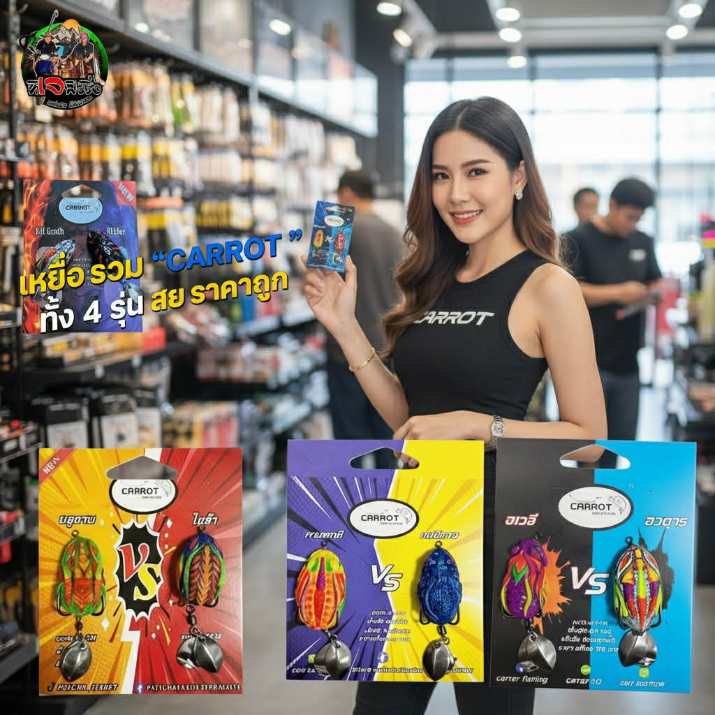 เหยื่อตกปลา แครอท carrot กบยางแพ็คคู่แพ็ดละ 99 บาท มีหลายรุ่นเวจีVSอวตาร V1-V2-V3-V4 by CARROTปลาช่อ