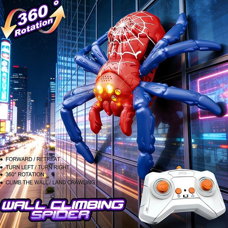 ของเล่นแมงมุมบังคับไกลปีนกำแพง ชาร์จไฟได้ ของเล่นแมงมุมไฟฟ้าจำลองหมุน 360° ของขวัญวันเกิด