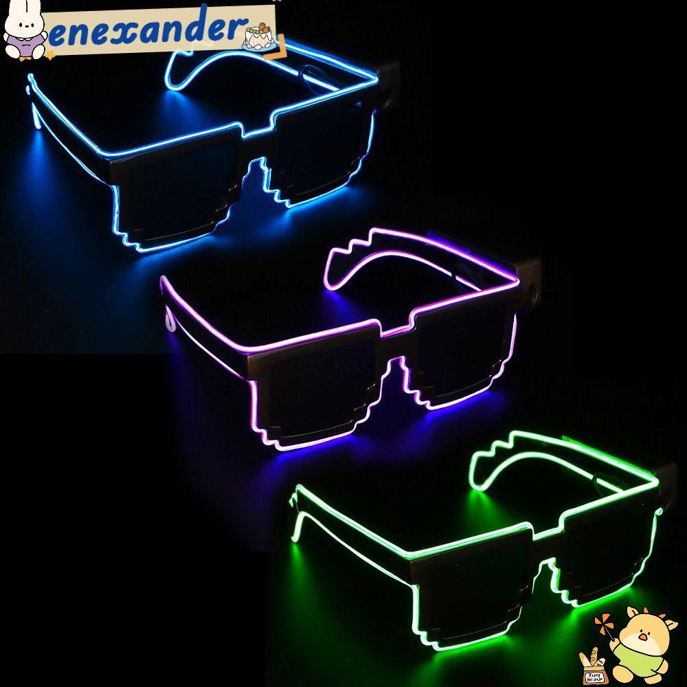 EXER แว่นตา LED โมเสก, ไนท์คลับปาร์ตี้นีออนไร้สายแว่นตามีไฟ LED เรืองแสงในที่มืด, นวนิยายฮาโลวีนคริสต์มาสวันเกิดกระพริบแว่นตาสําหรับผู้ใหญ่เด็ก