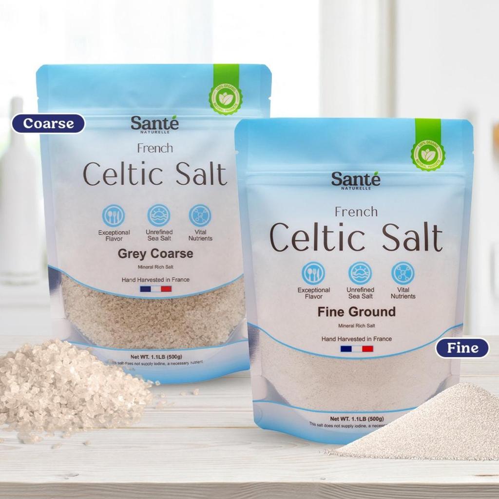 Sante Naturelle French Celtic Salt - เกลือแร่เก็บเกี่ยวมือ 1.1 ปอนด์, สีเทาหยาบและบดละเอียด, อุดมไปด