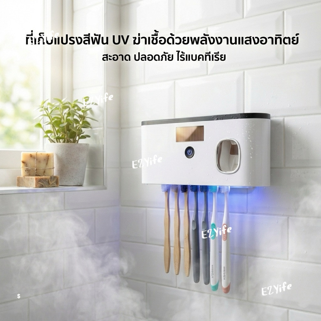 กล่องเก็บแปรงสีฟันฆ่าเชื้อแบคทีเรีย99%ด้วยแสงUVใส่แปรงสีฟันที่เก็บแปรงสีฟันเครื่องบีบยาสีฟันใช้สะดวก