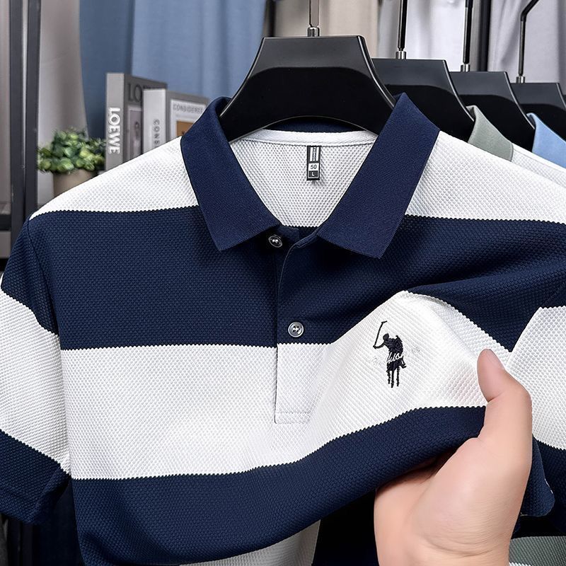 เสื้อโปโลแขนสั้นปกกว้างสำหรับผู้ชาย ลายสีสดใส เหมาะสำหรับฤดูร้อนและใส่ลำลอง