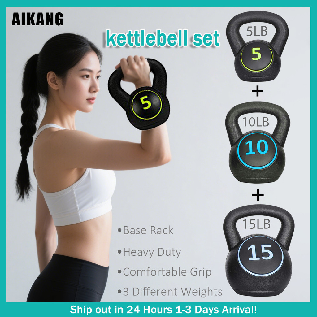 ชุดอุปกรณ์ออกกำลังกายสำหรับทั้งชายและหญิง ประกอบด้วย kettle bell และ dumbbell ขนาดตั้งแต่ 5 ถึง 15 L