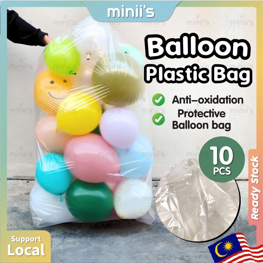 MINIIS บอลลูนถุงพลาสติกถุงพลาสติกพลาสติกใส Beg Plastik Transport & Protection 10 ชิ้น