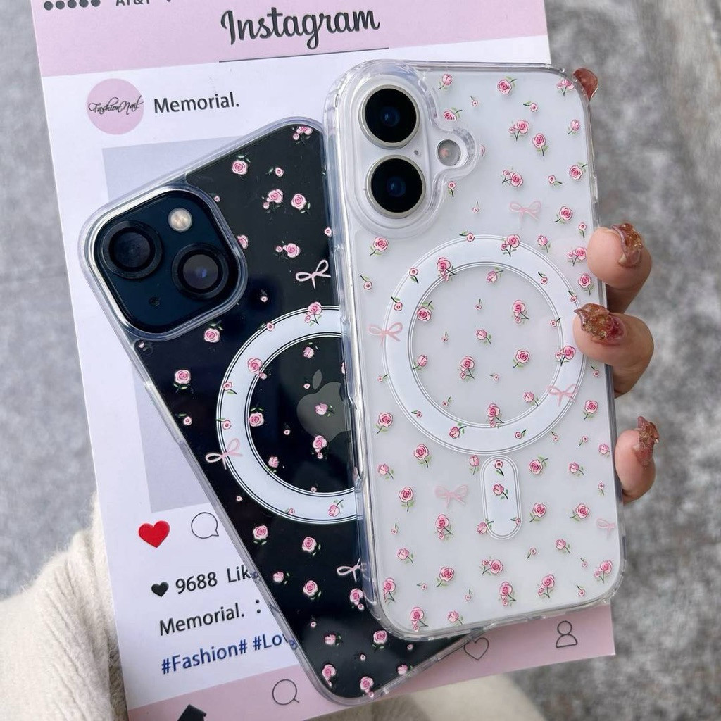 Supercase | iPhone11-16promax เคสแม่เหล็ก ลายดอกไม้ สำหรับไอโฟน iPhone16 i16pro i16promax i16e