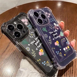 เคสกันกระแทกคู่ ดีไซน์น่ารัก เข้ากันได้กับ iPhone 15, 14, 13, 12, 11Pro Max ทำจากซิลิโคน TPU อ่อน, โปร่งใส, พร้อมดอกไม้
