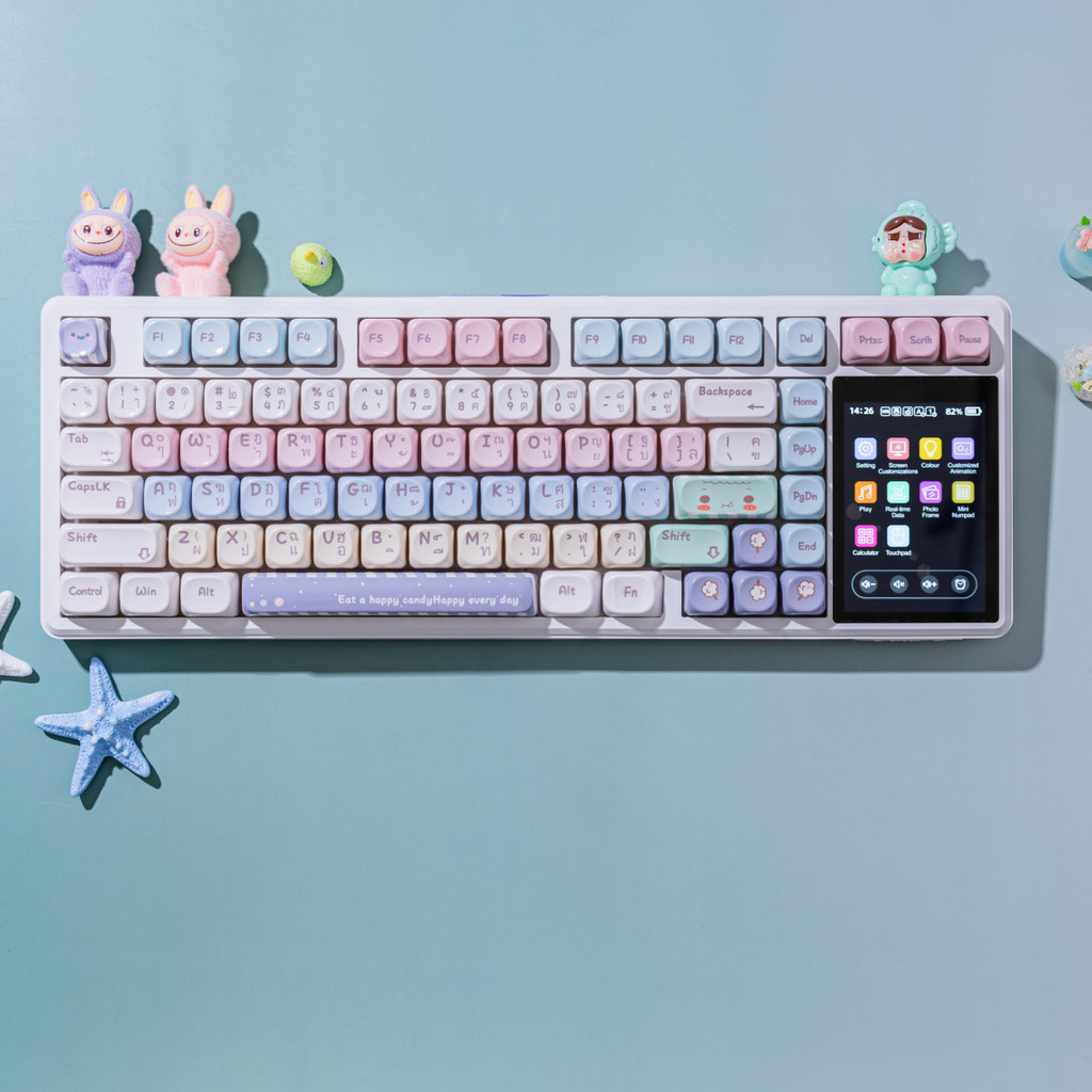 Aula ใหม่ L99 ไทยสามโหมดคีย์บอร์ดไร้สายแบตเตอรี่ 8000mAh พร้อมหน้าจอแสดงผลขนาดใหญ่ 16 ล้านสี RGB Bac