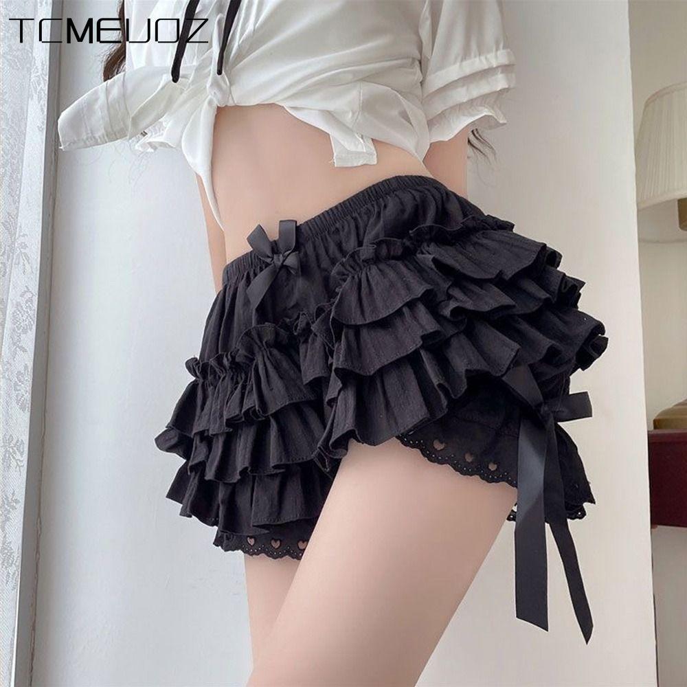 TCMEUOZ Safety Short Pants, Cute Pleated Bloomers, Fashion Elastic Bow Knot JK Pumpkin Pants Women