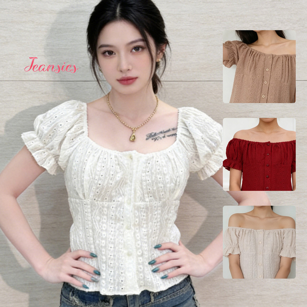 เสื้อเบลาส์ คอสี่เหลี่ยม ทรงหลวม สไตล์มินิมอล