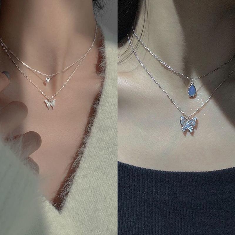 MACTEAM จี้คล้องคอแบบผีเสื้อสไตล์เกาหลี สร้อยคอมuti-layer เพศหญิง