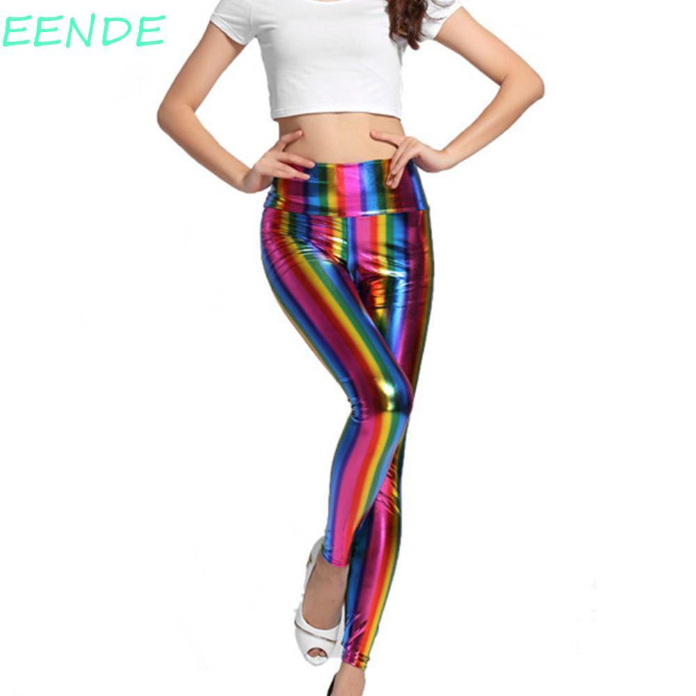 EENDE Leather Pants Pants Fashion Stripe Disco Fancy Costume Leggings