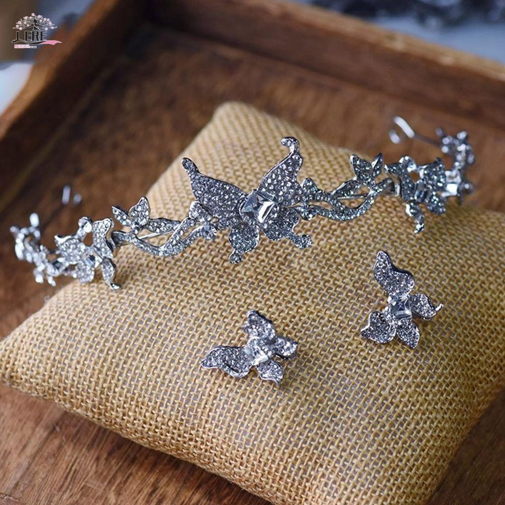 Tiara ผีเสื้อคริสตัลพร้อมหูคลิป Rhinestone - เครื่องประดับเจ้าสาวสำหรับงาน.party และวันสำคัญ