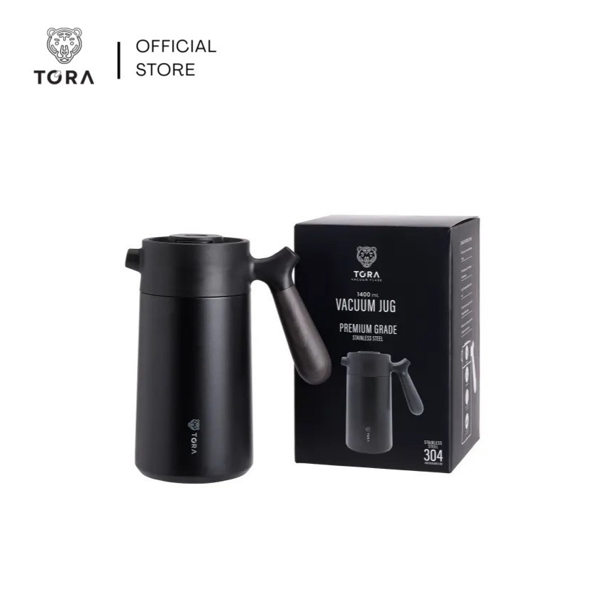 TORA เหยือกน้ำเก็บอุณหภูมิ Vacuum Jug 1400 มล. สแตนเลส 304 เก็บร้อน 6–8 ชม. เย็น 12–18 ชม. สีดำ Outdoor Collection