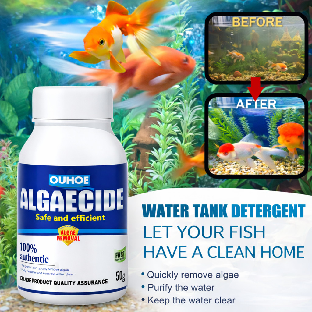 Aquarium Algae Remover Powder Fast Acting Algaecide Safe for Fish Plants Anti Regrowth 50g Fish Tank