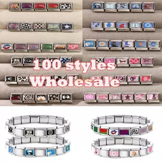 แฟชั่น Star Eye มือแตงโมริมฝีปากหัวใจส่วนบุคคล DIY อิตาเลี่ยน Charm Links Fit 9 มม.สร้อยข้อมือสแตนเลสทําเครื่องประดับ