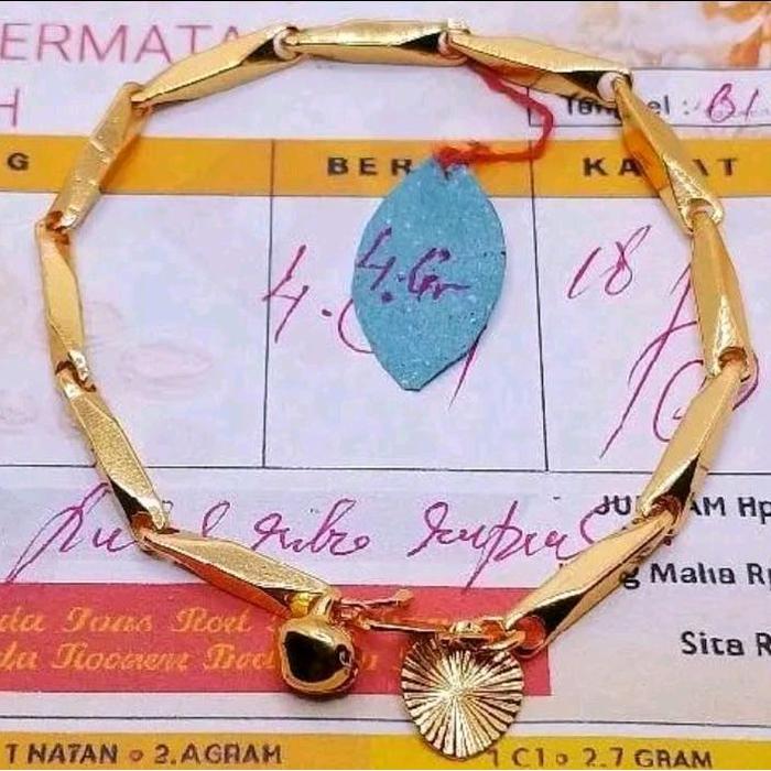 สร้อยข้อมือ Young Gold ของแท้ลายข้าว น้ําหนัก 5 กรัม 875 Grain พร้อมตัวอักษร