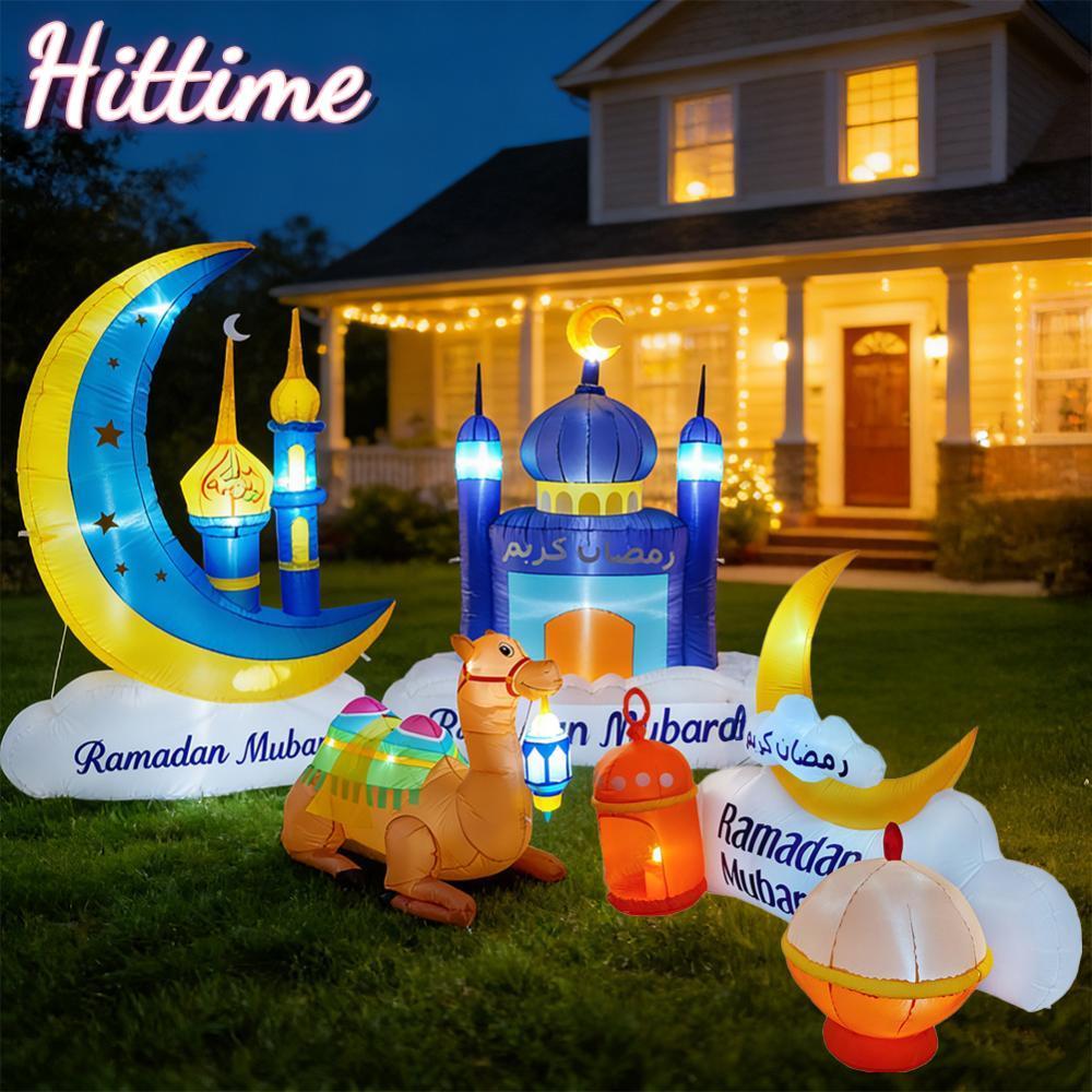 HITTIME 4.9/5.9/6.89ft Eid al-Fitr เรืองแสงบอลลูนพอง Moon/Castle/อูฐรูป EU/US/UK LED กันน้ํา Ramadan
