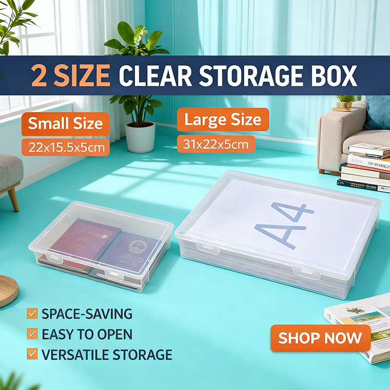 กล่องเก็บของ A4 แบบใส Uhouse |กล่องเก็บของขนาดเล็กแบบใส | ที่จัดระเบียบหนังสือเดินทางและการ์ด
