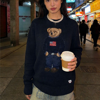 Ralph Bear Malhas Mulheres Urso Suéter All-Match Gola Redonda Pulôver Top