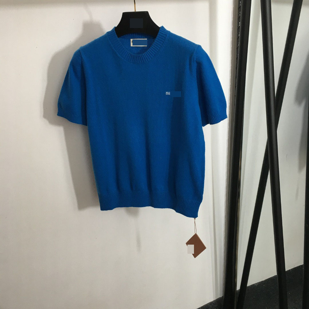 R2FE MI * U ฤดูใบไม้ผลิฤดูร้อนถักแขนสั้นผู้หญิงหลวม Slimmer ดูปักแขนสั้น Bottoming เสื้อรอบคออย่างเป