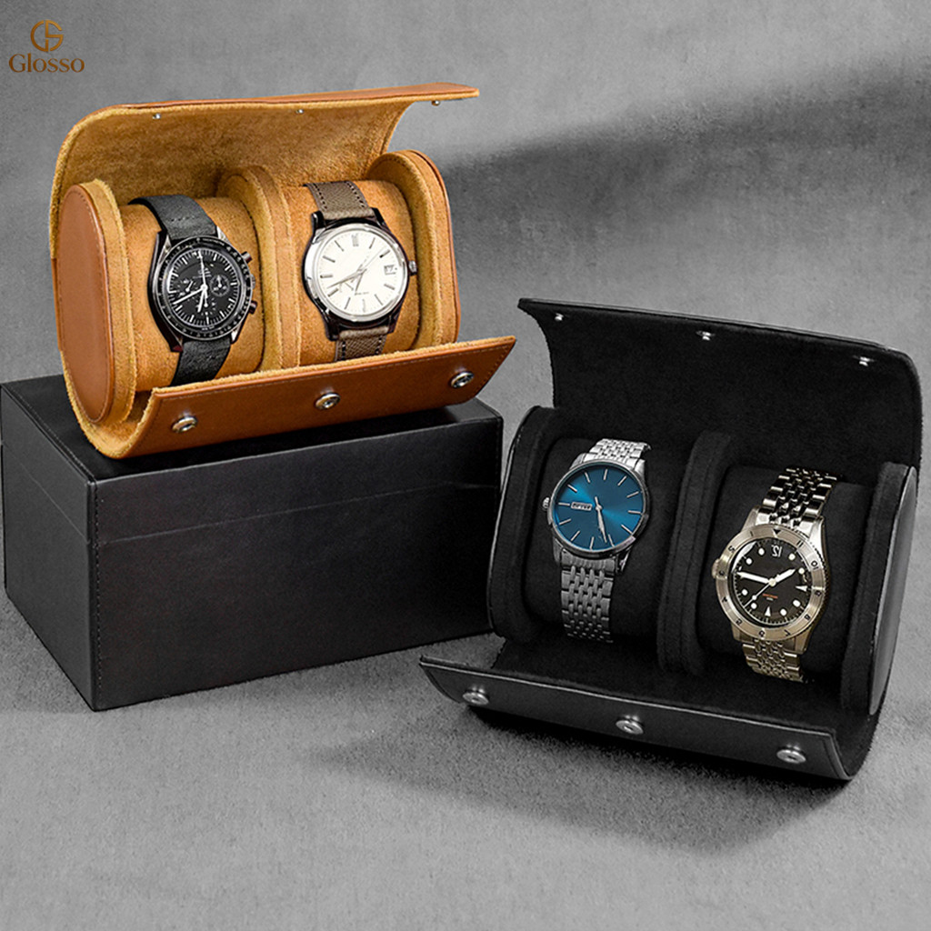 จัดส่งในพื้นที่ Embers หนังนาฬิกาม้วน 2 3 ช่องหรูหราของแท้นาฬิกากล่อ