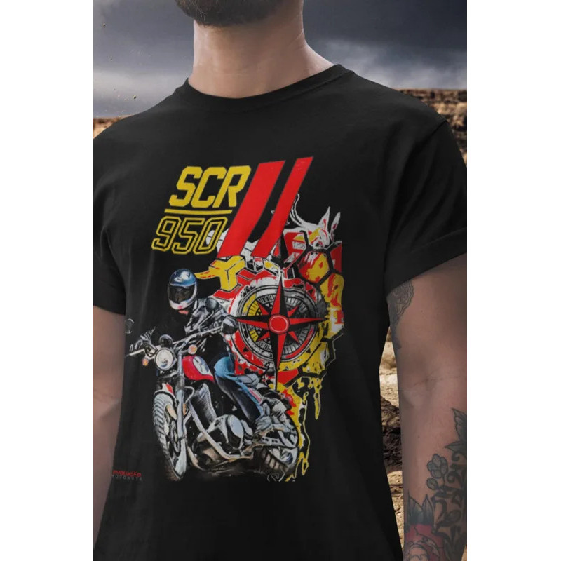 125@EY เสื้อยืด Y.amaha SCR950 สไตล์สตรีทสแครมเบลอร์ เสื้อยืดมอเตอร์ไซค์ V Twin ลายกราฟิกสไตล์คัสตอม