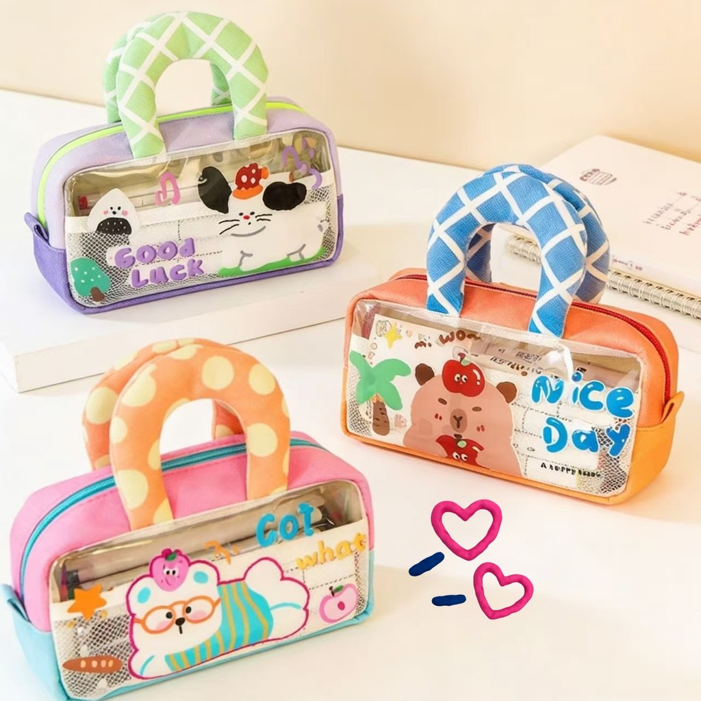 ด้ามจับขนาดใหญ่ ถุงดินสอ กล่องดินสอ นักเรียน กระเป๋าเครื่องเขียน สีโปร่งใส แข็งแรงทนทาน ATCCH