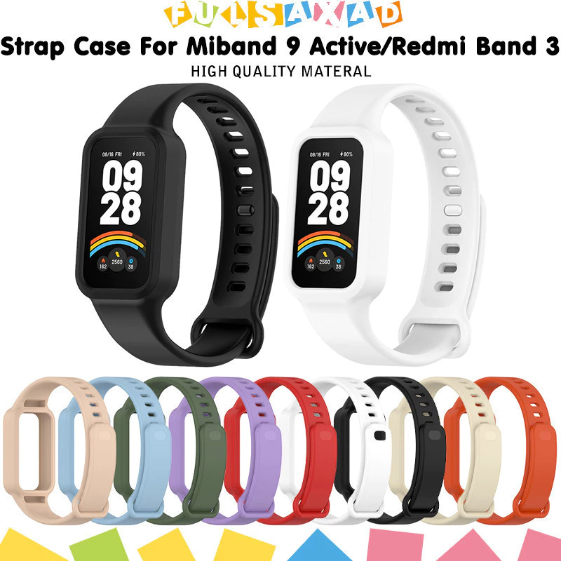 สายรัดกรณีซิลิโคนกีฬา for Xiaomi Mi Band 9 Active/Redmi Band 3 ป้องกันหน้าจอป้องกันกระแทกป้องกันกระแทกยาง