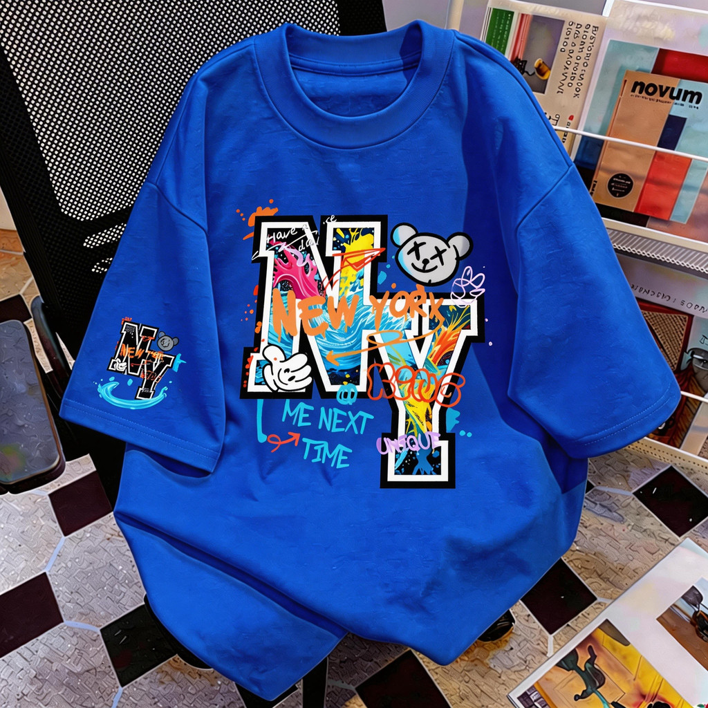 TEE·SHOP เสื้อยืด oversize เสื้อเท่ๆ เกาหลี “NY Graffiti” ไม่หดตัว เสื้อแฟชั่นใ เกาหลีสไตล์ พิมพ์ลาย ผ้านิ่มใส่สบาย COD ราคา ถูกที่สุด ดีลบีเคเค