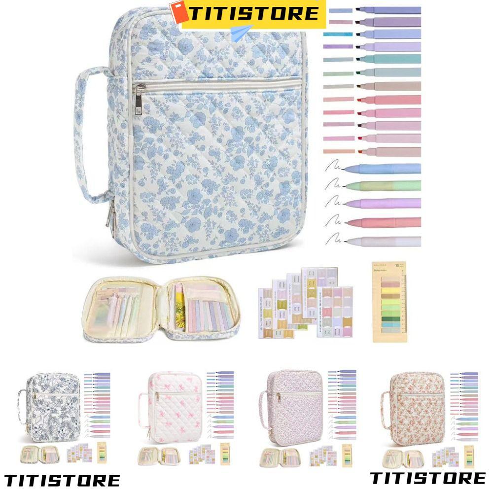TITISTORE Bible Cover , Handle Floral Design Bible Cover Bag,กระเป๋าซิป Bible Journaling Kit Church