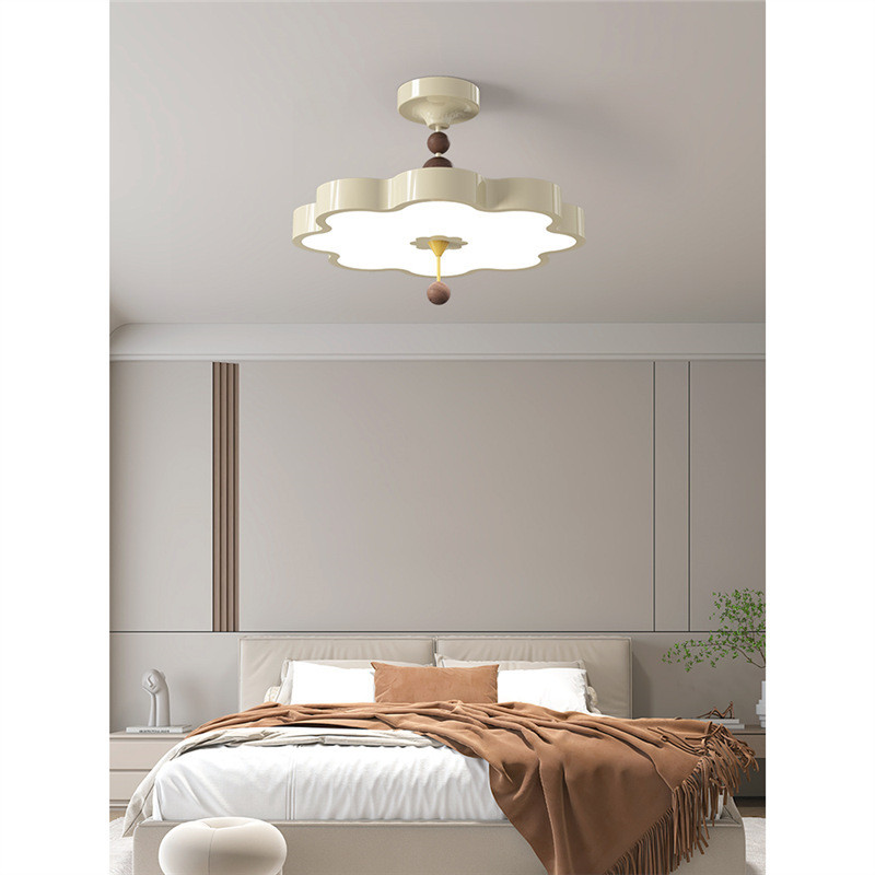 French-style vintage cream-colored ceiling light for bedroom, modern minimalist design, full-spectru