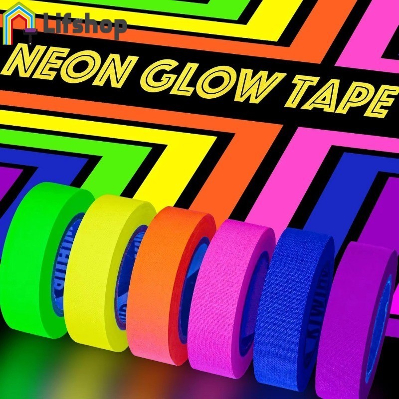 เทปผ้าฝ้ายเรืองแสง UV Reactive Glow ภายใต้แสงสีดํา, 5 ม. x 15 มม. สําหรับตกแต่งงานปาร์ตี้การถ่ายภาพประสิทธิภาพ, 6 สีเสริม