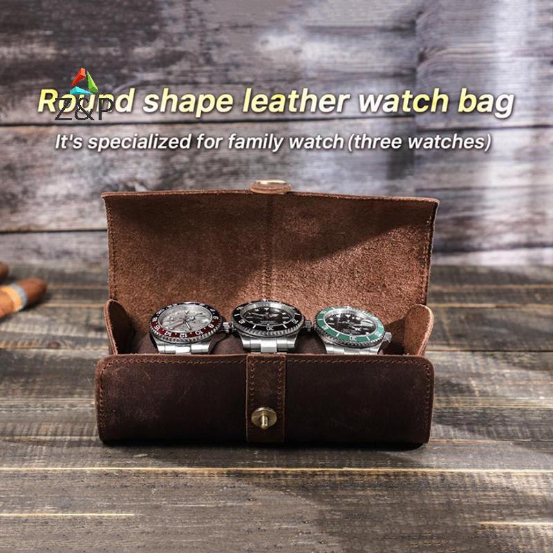 [Z&PT] Vintage Leather 3 Slot Watch Roll Travel Case Portable Watch Display Case Watch Storage Organ