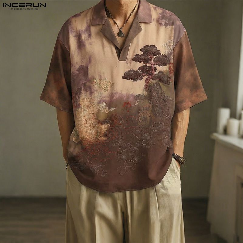 เสื้อโปโลผู้ชายสไตล์ญี่ปุ่นและเกาหลี พิมพ์ภูมิทัศน์ ราคา ถูกที่สุด ดีลบีเคเค แกลเลอรีภาพที่ 4