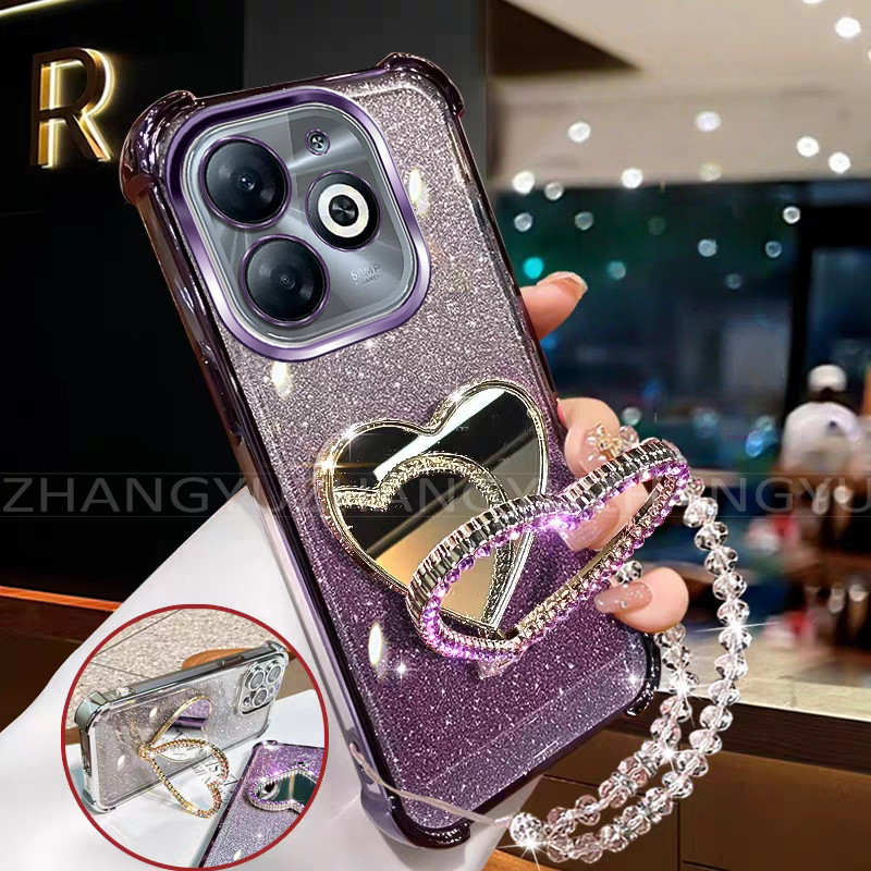 เหมาะสําหรับเคสโทรศัพท์ infinix SMART 8 40i ใหม่ Diamond Love Stand พร้อมสร้อยข้อมือปลอกกันกระแทก SJ