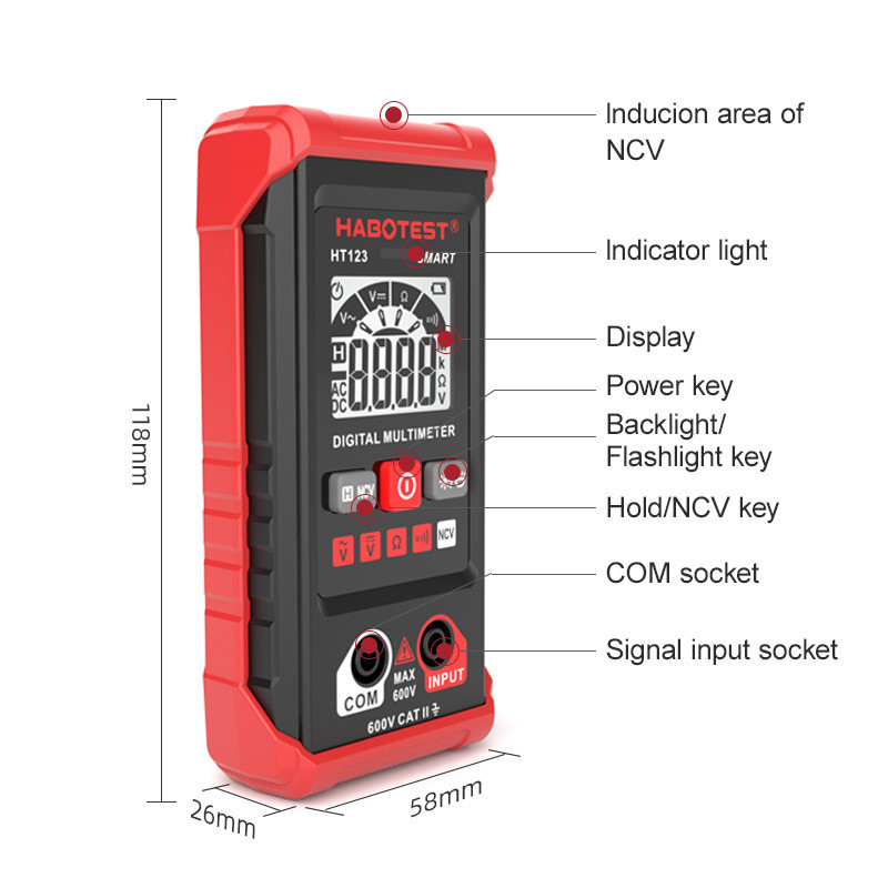 HABOTEST/HABOTEST HT123 มัลติมิเตอร์แบบจอแสดงผลดิจิตอลมัลติมิเตอร์ขนาดเล็กความแม่นยําสูงมิเตอร์ช่างไ