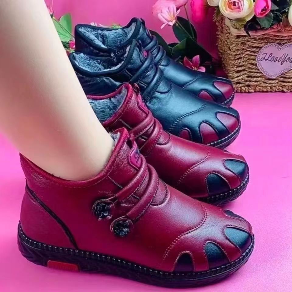 Warm Snow Plus รองเท้าผ้าฝ้ายฤดูหนาวน้ําหนักเบาสบาย cod สไตล์ใหม่แม่แฟชั่นหญิง Anti-slip Old Lady รอ