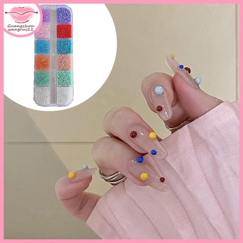 [GZ] 12 กริด/กล่อง 3D เล็บ Charms ผสมรอบที่มีสีสัน Pearls ลูกปัดเครื่องประดับเล็บหัตถกรรม Rhinestone